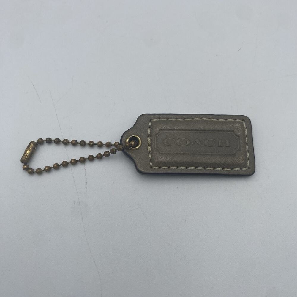 Coach Hang Tag Bag Charm Taupe Grey ~ 2” X 1” Keychain Brass Chain